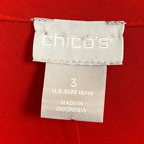 Chico’s Women's Red Long Sleeve Tunic Blouse Top Gold Chain Trim Size 16/18 NWT - Picture 11 of 14